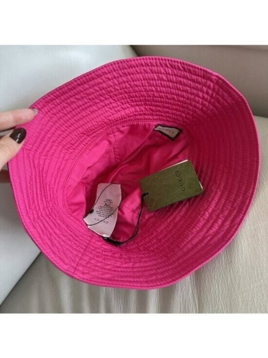 NWT GUCCI NYLON BUCKET PINK HAT GG logo Gold Size M main image 4